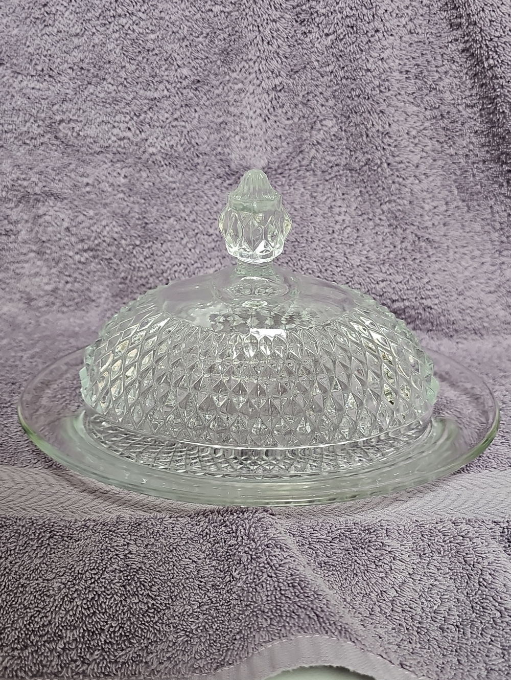 Vintage Indiana Glass Diamond Point Butter Dish